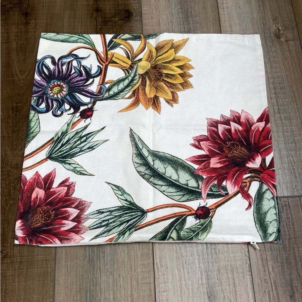 H&M Floral Pillow Cover | 20x20 Botanical Green Purple Yellow Red